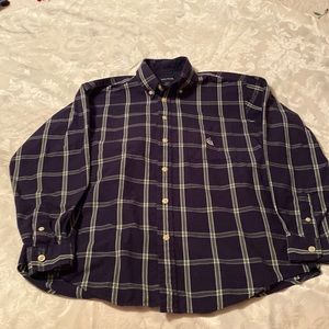 NAVY STRIPPED NAUTICAL SHIRT 100% COTTON SIZE M 12-14 BOYS BUTTONED DOWN COLLAR